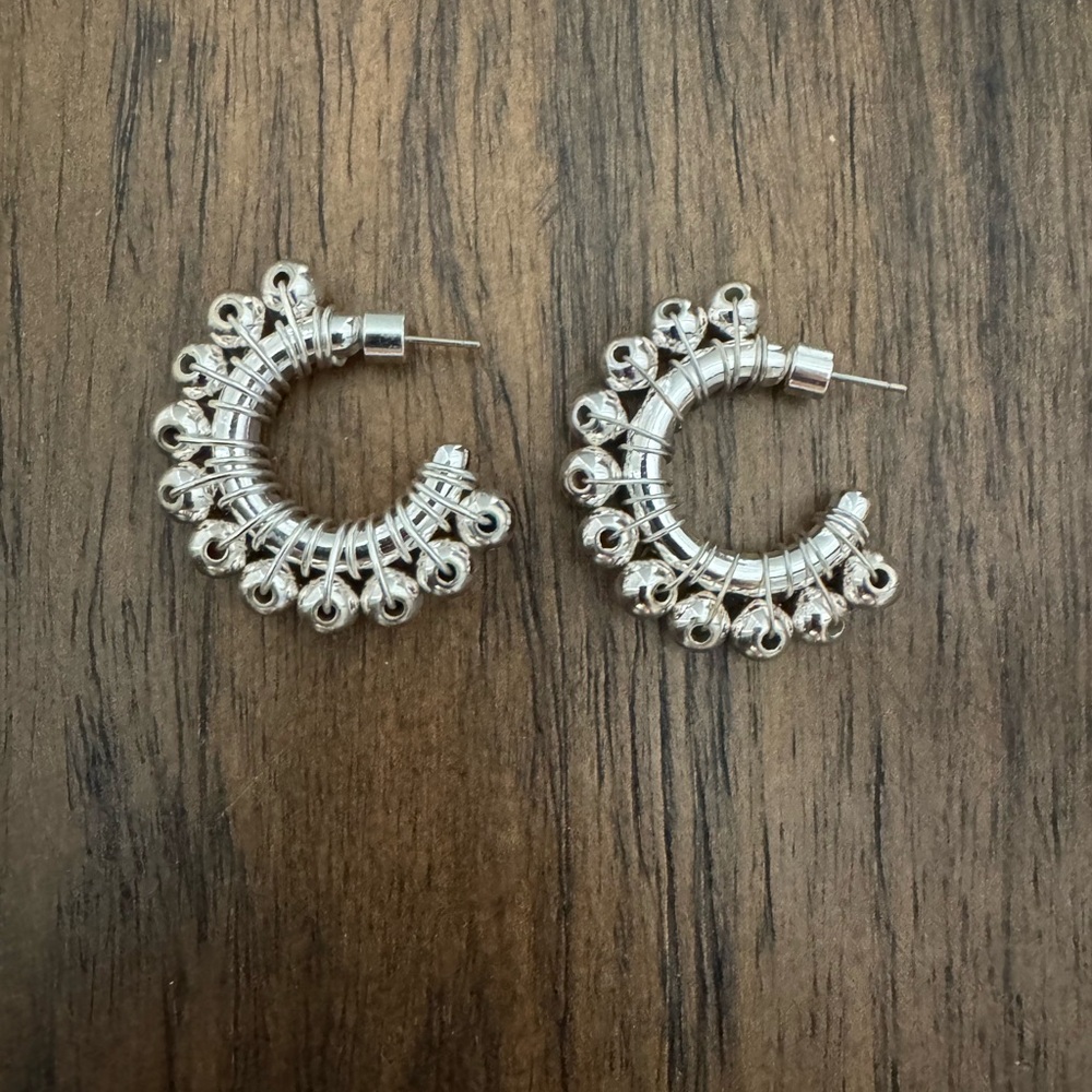 Mango Silver Metallic Bead Hoop Earrings - Picture 2 of 10